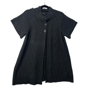 Mac & Jac Women XL Cardigan Sweater Knit Short Sleeve Button Front Black